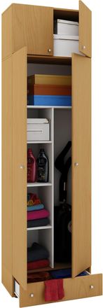 ebuy24 Vcm Gabinete De Escoba De Madera 6 Compartimentos Dimensiones: An. 70 X Al. 237 X T. 40 Cm Gabinete Para El Hogar Armario Multiusos Adjunto Con 2 Puer