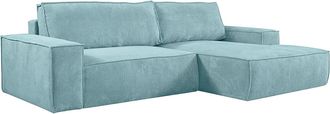 Vente-Unique Sof&aacute; rinconera de pana azul turquesa AMELIA - &Aacute;ngulo derecho