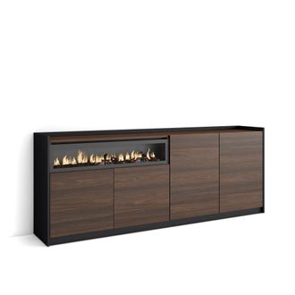 Skraut Home Skraut Home - Aparadores Para Sal&oacute;n, 207x37x80cm, 4 Puertas, Chimenea El&eacute;ctrica, Roble Oscuro Y Negro