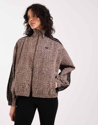 adidas Originals Firebird - Top sportivo oversize con stampa leopardata-Marrone