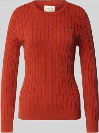 GANT Strickpullover mit gerippten Abschlüssen in Rostrot, Größe XXL