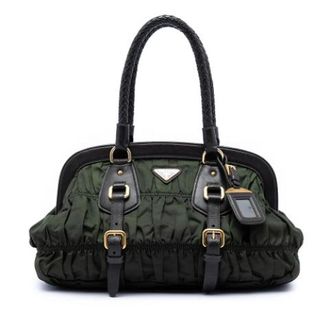 Prada Pre-owned Shoulder Bags, female, Green, Size: ONE SIZE Pre-owned Gathered Nylon Shoulder Bag