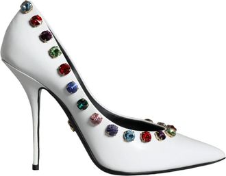 Dolce & Gabbana Witte Kristal Leren Hoge Hakken Pumps - Dames - Pumps - Wit - 39 EU - Leer - Schoenen