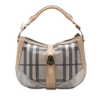Burberry Tweedehands Smoke Check Coated Canvas Bartow Hobo