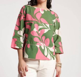 Frances Valentine Womens Mid Century Palm Cotton Carly Top In Green