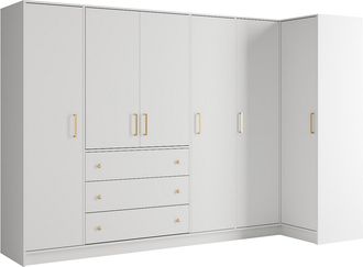 Vente-Unique Armario esquinero 6 puertas y 3 cajones - L311 cm - Blanco - LIZANDRO