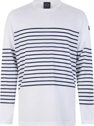 Paul & Shark Gestreept Shirt - Heren - Longsleeves - Wit - 2XL - Katoen - Tops