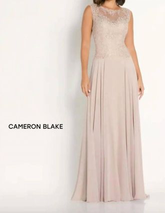 Mon Cheri Chiffon A-Line Dress In Cafe