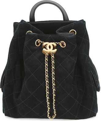 Chanel Matelasse Black Suede Leather Backpack (Pre-Owned)