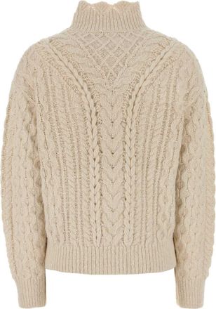 Isabel Marant Womens Cable-Knit Wool Blend Sweater Beige Cotton Nylon Alpaca