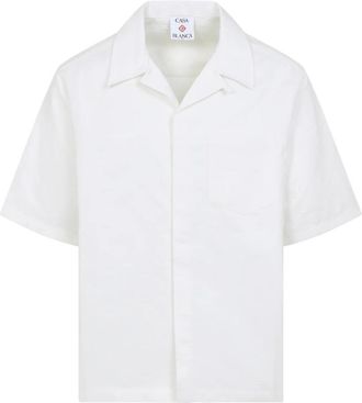 Casablanca Monogram Short Sleeve Shirt - Heren - Korte mouwen Overhemden - Wit - M - Katoen - Overhemden