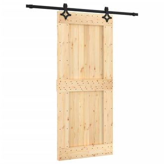 Berkfield Home Sliding Door with Hardware Set 90x210 cm Solid Wood Pine in Light Brown