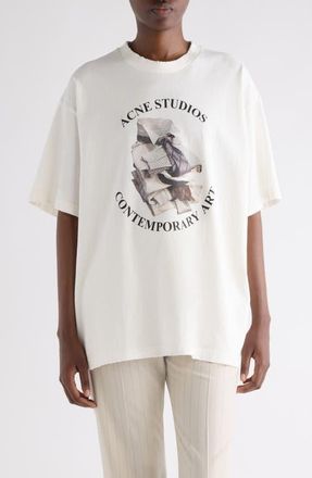 Acne Studios Relaxed Fit Distressed Organic Cotton Graphic T-Shirt in Off White at Nordstrom, Size X-Small