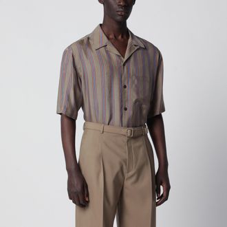 Saint Laurent Boxy short-sleeve button-up cupro shirt, brown