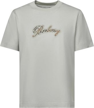 Burberry Check Cursive Logo Katoenen T-shirt - Dames - T-shirts - Groen - XS - Katoen - Tops