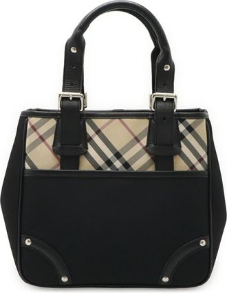 Burberry Beige Black Bordeaux Leather Handbag Shoulder Bag Tote Bag (Pre-Owned)