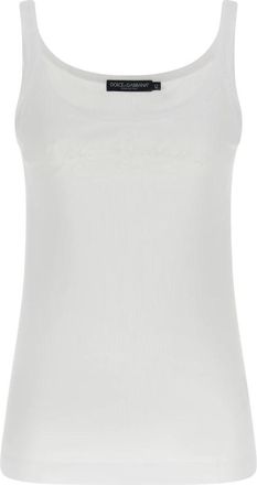 Dolce & Gabbana Geribbelde stretch katoenen tanktop - Dames - Tops zonder mouwen - Wit - M - Katoen - Tops