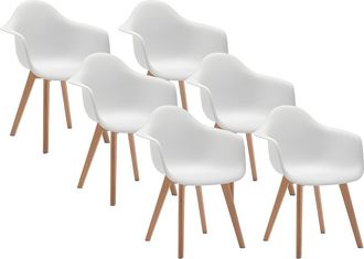 Vente-Unique Juego de 6 sillas con brazos VIXI - Polipropileno y haya - Blanco