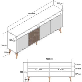 Calicosy Aparador 4 puertas effeto legno L180 cm - Beige