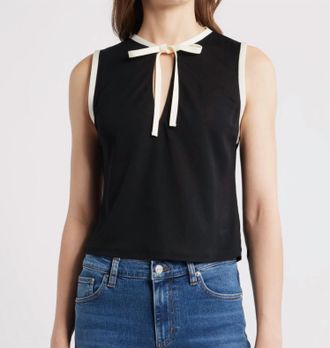 Frame Denim Keyhole Tie Tank Top In Black