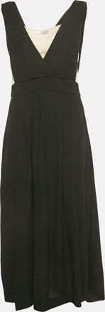 Sandro Black /beige Crepe Sleeveless Midi Dress
