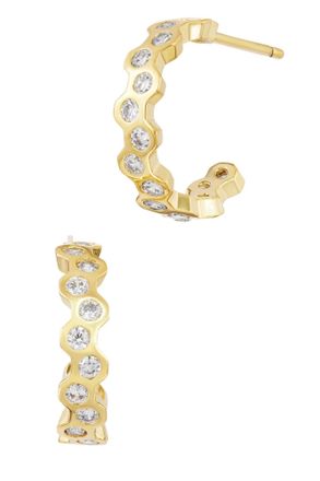 Savvy Cie Jewels GOLD PLATED WHITE CZ HONEYCOMB HOOPS EARRINGS
