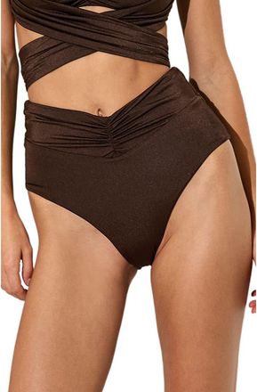 Reiss Maisie Metallic High Waist Bikini Botoms in Chocolate Brown at Nordstrom, Size 10 Us