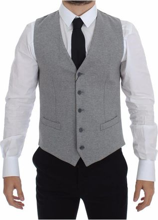 Dolce & Gabbana Gilet - Heren - Gillet - Grijs - XS - Katoen - Kostuums