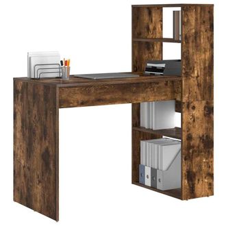 Berkfield Home Spacious Desk with Storage Smoked Oak 113x54x120 cm Engineered Wood in Brown | Size: 113 x 54 x 120 cm