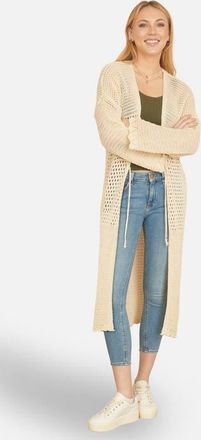Yumi Crochet Long Line Cardigan in Beige at Nordstrom, Size Small/medium