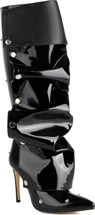 Generic Womens Patent Leather Knee High Boots with Zipper Pointed Toe Long Boot Stiletto High Heel Evening Party Prom Shoes,Black,4.5 UK