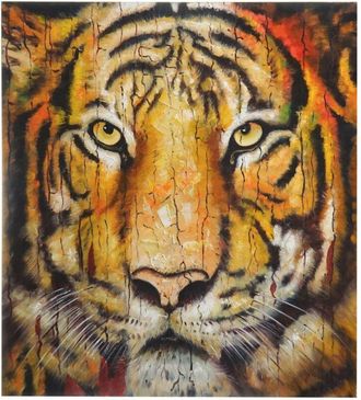 Hhg Hhg - Nunca Usado] Pintura Al &Oacute;leo Tigre, 100% Pintado A Mano Mural Pintura Xl, 100x90cm