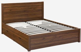 Sweeek Cama Con Somier De L&aacute;minas Y Cabecero, 160cm + 4 Cajones Decorativos De Madera