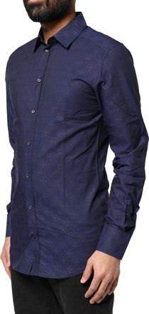 Dolce & Gabbana Mens Blue Check Tartan Gold Formal Dress Shirt Cotton