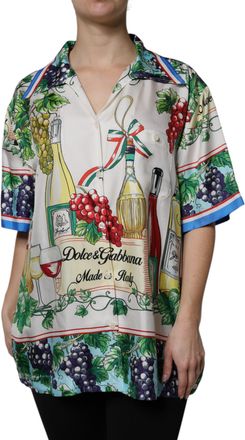 Dolce & Gabbana Multicolor Short Sleeve Silk Food Shirt Womens Top