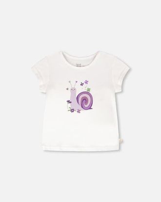 Deux par Deux Organic Cotton Jersey Snail Print T-Shirt in White at Nordstrom, Size 24M