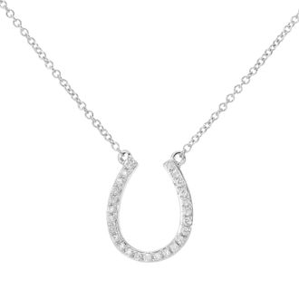 Diamant L'éternel 9ct witgouden 0,08ct diamanten gelukshoefijzerhangerketting met een lengte van 40,6 cm