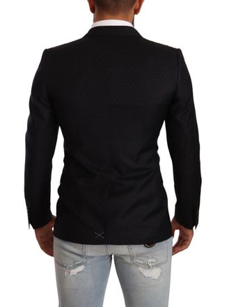 Dolce & Gabbana Mens Black Dotted Double Breasted Martini Jacket Virgin Wool Clothing