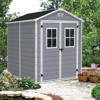 Keter Cobertizo De Resina Gris - Manor Premium 86 - 4,4 M&sup2; + Doble Puerta Ventana