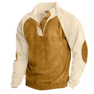 Generic Sweatshirts for Men Mens Patchwork Mens Sweatshirt Mens Fashion Patchwork Detail Mens Sweatshirt Casual Pullover Long Sleeve Stand Collar Button Blous