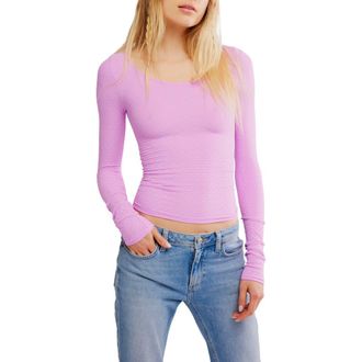 Free People Love Letter Long Sleeve Top in Mulberry at Nordstrom, Size Medium