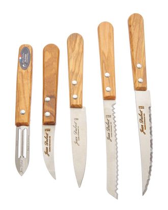 Jean Dubost 6 Steak Knives In Leather Pouch Olive Wood