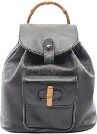 Gucci Pre-owned Backpacks, female, Black, Size: ONE SIZE Pre-owned Bamboo Leather Backpack