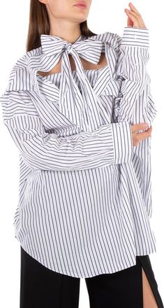 Balenciaga Pinstripe Knotted Shirt, Brand Size 36 (US Size 2)