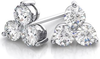 Pompeii3 1ct Lab Grown Diamond 3 Stone Studs Womens Earrings 14K White Gold