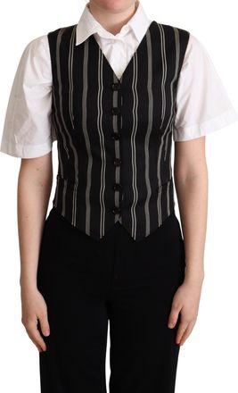 Dolce & Gabbana Black Striped Leopard Print Waistcoat Womens Vest