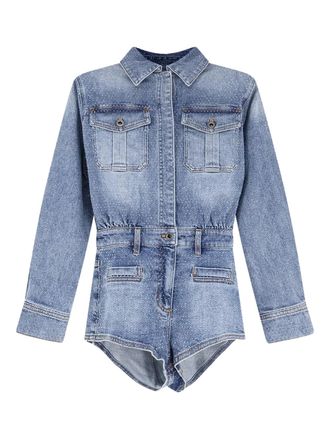 Self Portrait pocket denim playsuit - Blue