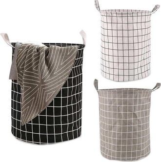 OEM Cesto De Ropa De Algod&oacute;n - Plegable - Asa - 40 Litros - Multifuncional - Dormitorio Ba&ntilde;o - 35 X 43,5 Cm - Redondo - Juego De 3