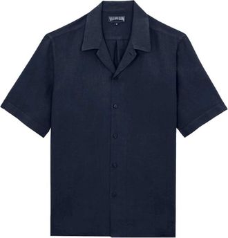 Vilebrequin Courbis Korte Mouw Shirt - Heren - Korte mouwen Overhemden - Blauw - 3XL - Linnen - Overhemden