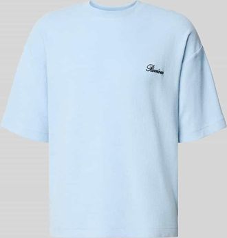 Review T-Shirt mit Rundhalsausschnitt und Label-Stitching in Hellblau, Gr&ouml;&szlig;e XXL
